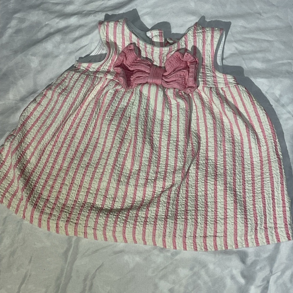 Zara kids Pink and White Striped Baby Dress with Bow